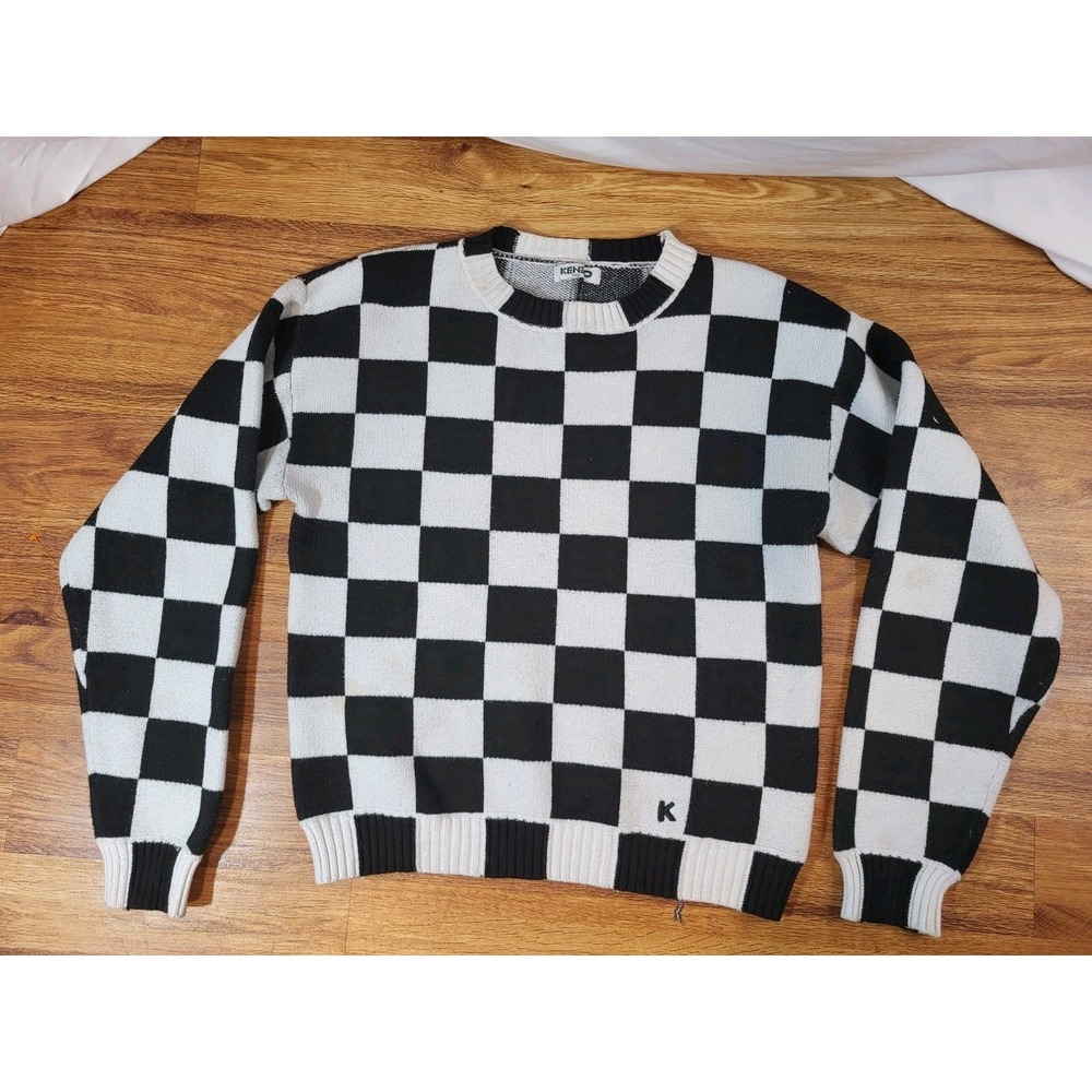 Kenzo Paris Black & White Checkered Sweater Read